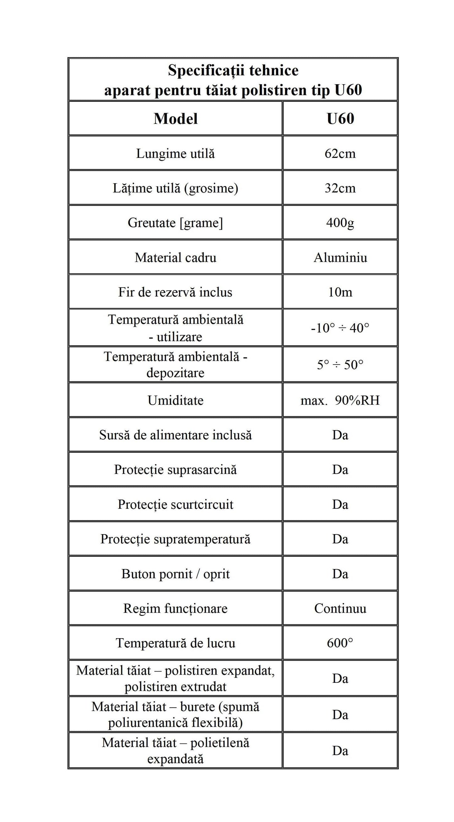 Aparat pentru tăiat polistiren cu fir cald, 60 cm