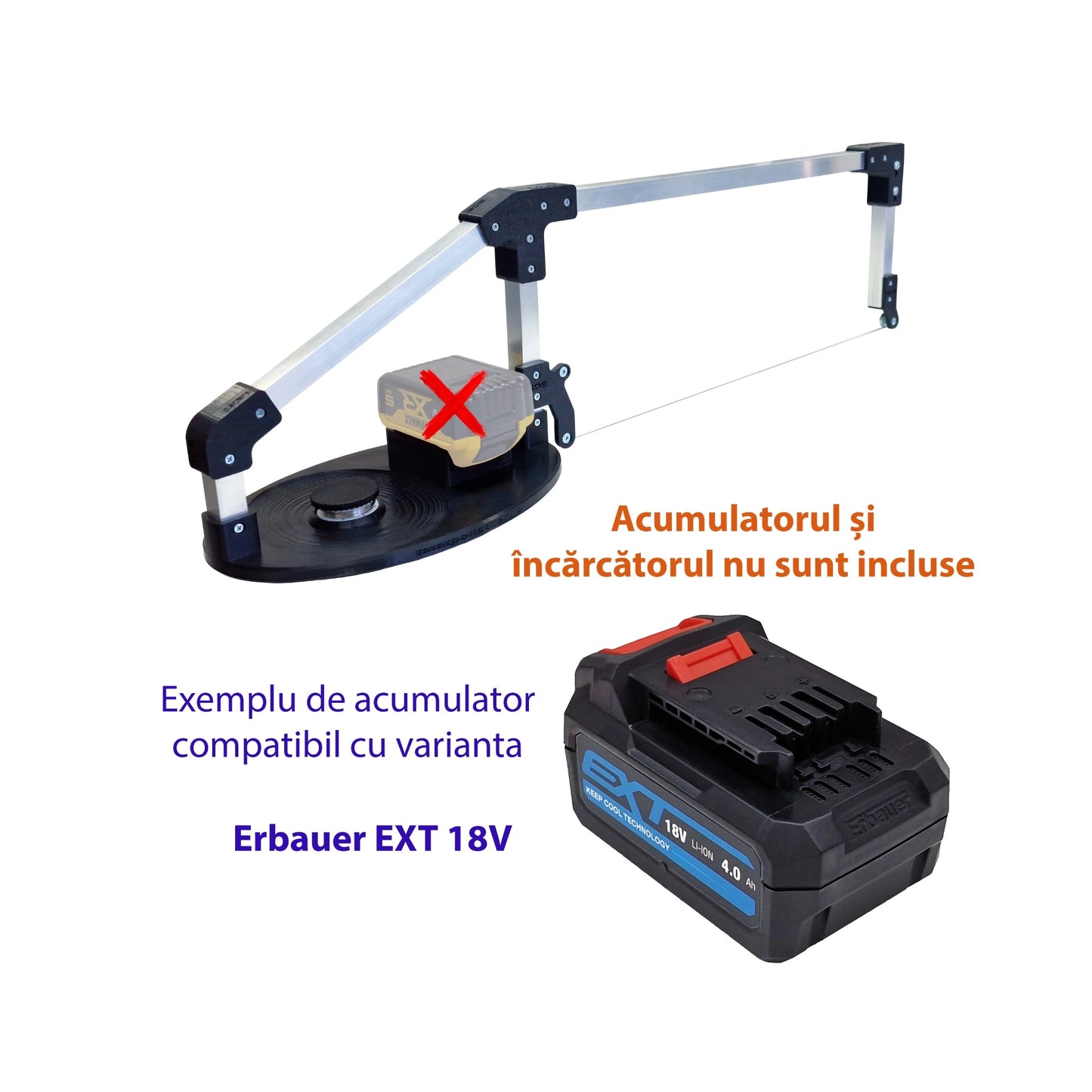Variantă compatibilă cu acumulator Erbauer EXT 18V